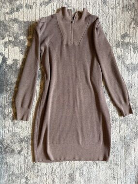 Just...Taylor Taupe Knit Long Sleeve Zip-Neck Dress